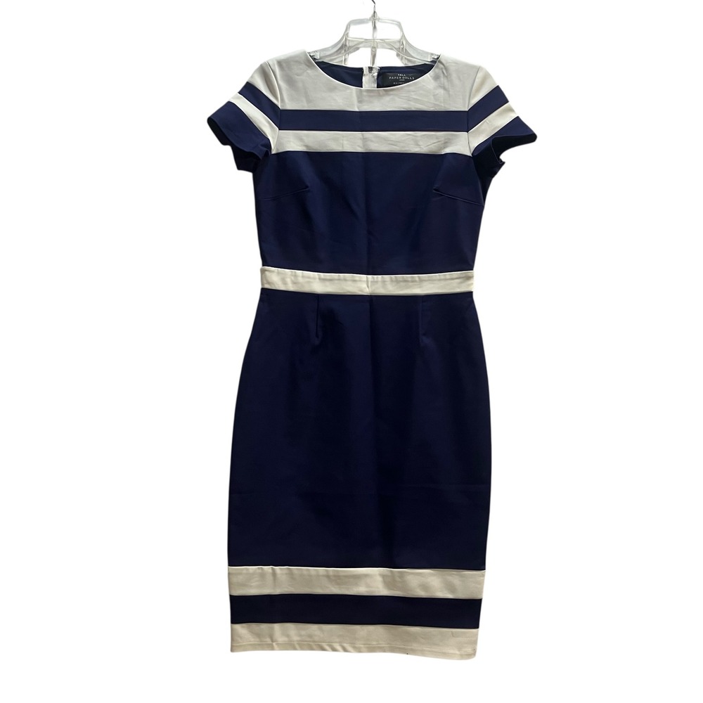 Paper Dolls London Navy White Stripe Cap Sleeve‎ Sheath Midi Dress US 8 Tall EUC - Picture 2 of 11